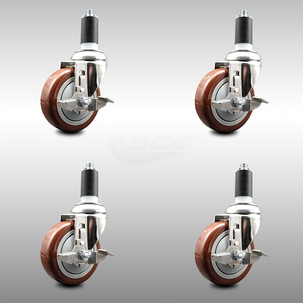 Service Caster 4 Inch 316SS Maroon Poly Swivel 1-3/8 Inch Expanding Stem Caster Set Brake SCC SCC-SS316EX20S414-PPUB-MRN-TLB-138-4 - main